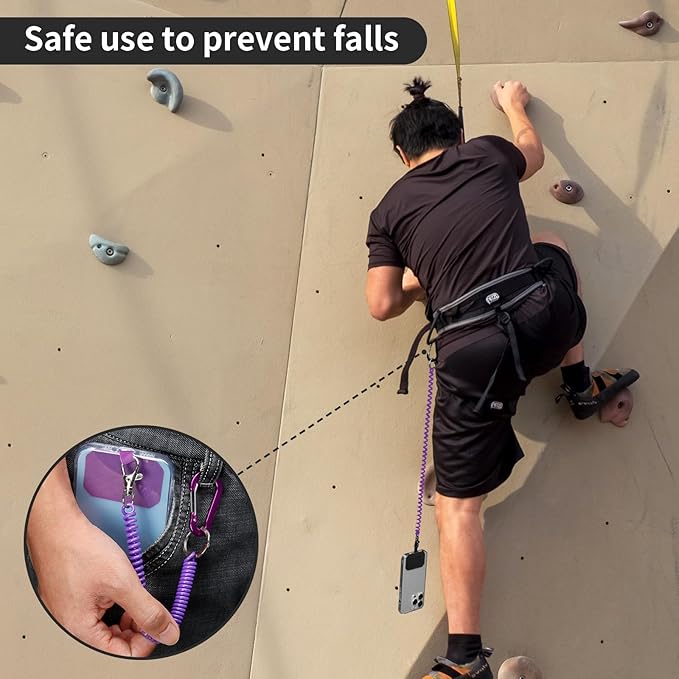Phone Tether Lanyard Anti Theft Phone Strap with Carabiner Anti-drop Outdoor Skiing Hiking Cycling fishing Climbing fit iPhone and Most Cell Phone (Black+Purple)