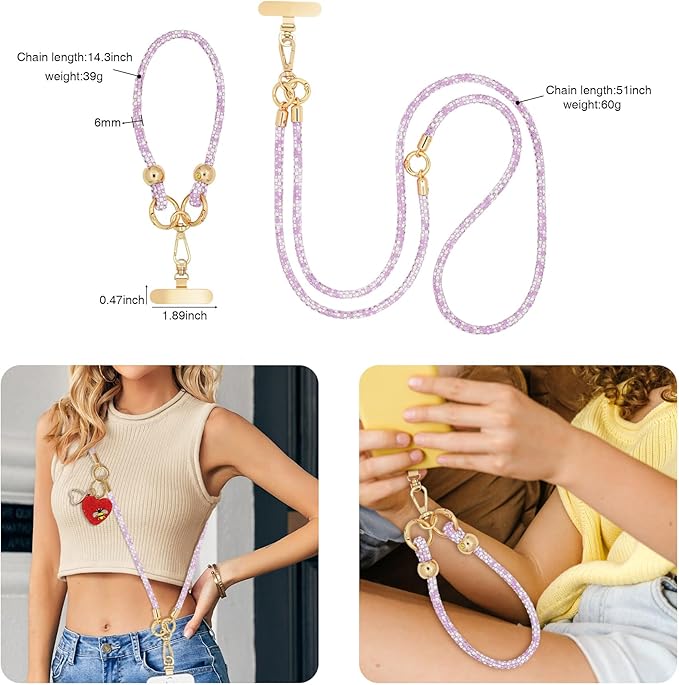 Crystal Phone Strap Crossbody and Wrist Lanyard, Anti Theft Layered & Wrist Strap Cell Phone Neck for Women