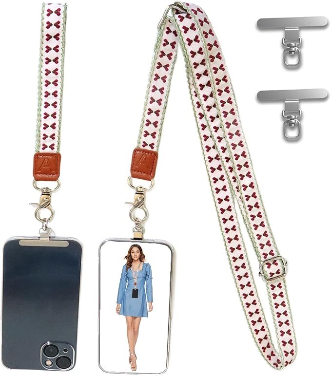 LEMEDE Wrist Keychain and Adjustable Phone Lanyard, Silver Hook Phone Crossbody Strap with 360° Rotating Phone Pads