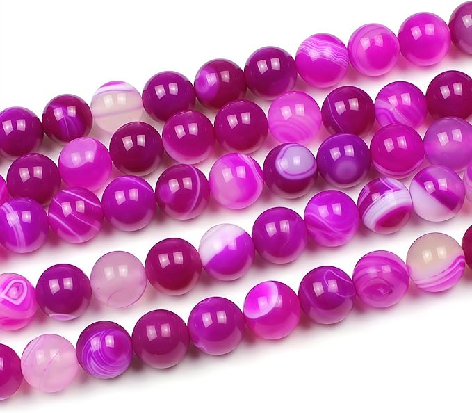 MJDCB Natural Stone Beads Rose Red Stripe Agate Round Loose Beads for Jewelry Making DIY Bracelet Necklace (12mm)