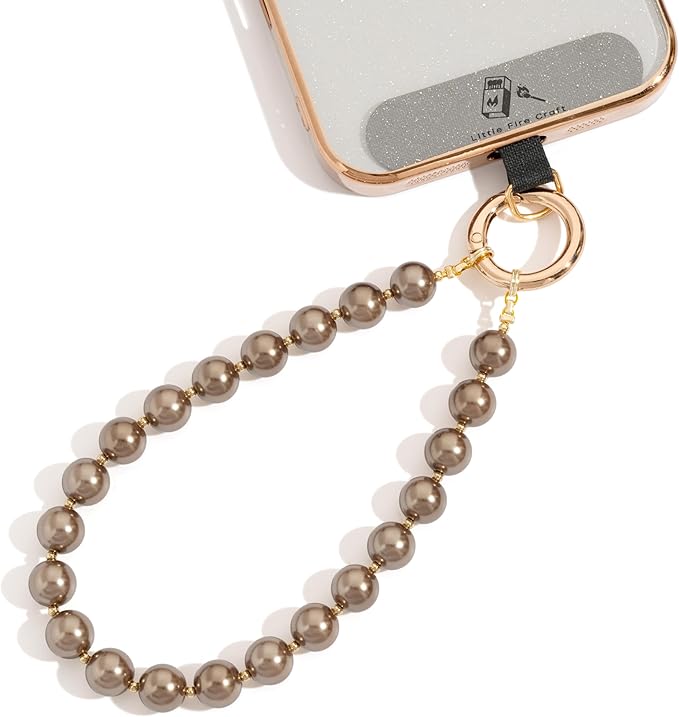 Beaded Phone Wrist Strap Phone Lanyard Pearl Beaded Hand Strap Wristlet Detachable Smartphone Wrist Lanyard (Coffee)