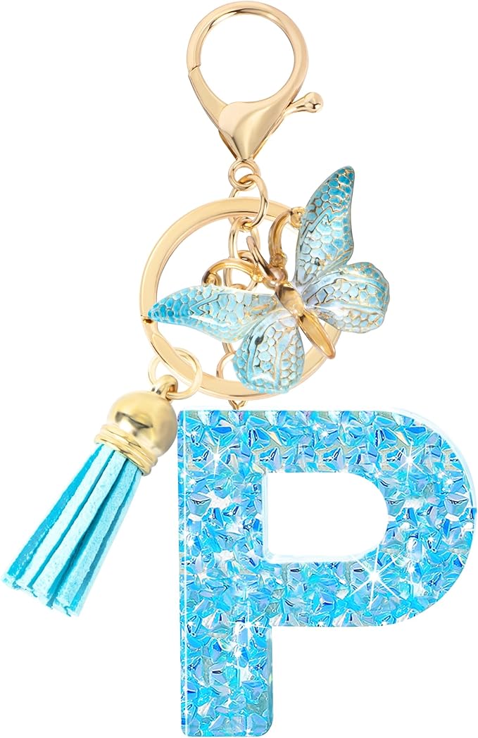 Initial letter Keychains for Women Girls Tassel Butterfly Cute Keychain for Wallet Backpack charm