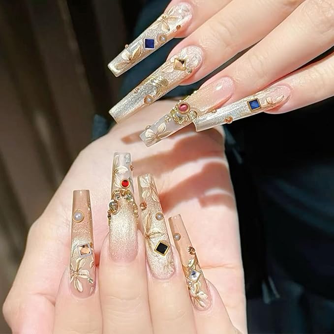 Luxury 3D Nail Art Charms Rhinestones, CYHYII 1 Box Metal Jewelry Nail Decoration Mixed Styles Colors Shiny Diamonds Vintage Pendants Nail Gems for Nail Decoration