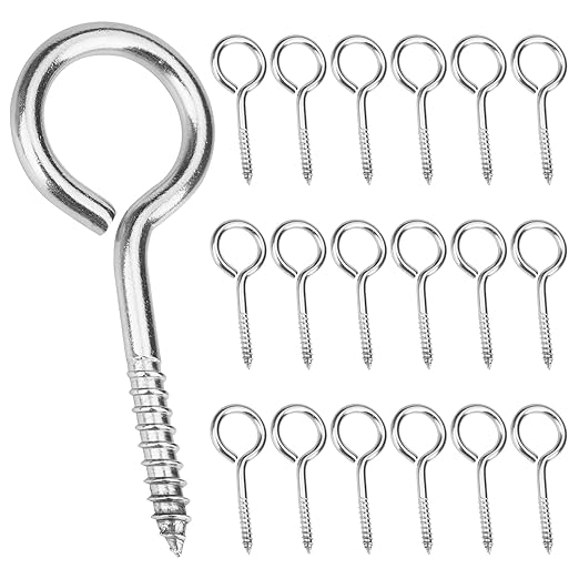Aovchei Eye Screws, 18Pcs 2.5 Inch Long, 304 Heavy Duty Stainless Steel Screw Hooks, Rust-Resistant Self Tapping Eyelet Bolts for Wood, Securing Cables Wires, Indoor & Outdoor for Hanging Artwork