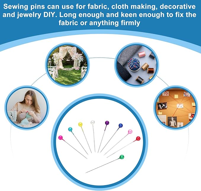 PATIKIL Sewing Pins, 600 Pcs 1.5 Inch Straight Pin with Plastic Pearlized Ball Head for Fabric, Decorative, Jewelry DIY, Craft and Sewing Project, Multicolor
