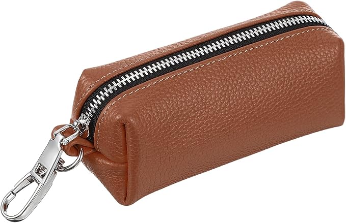 uxcell Leather Coin Purse, Leather Car Key Holder Bag Hand-held Change Purse Keychain Pouch Small Coin Pouch with Key Ring for Women and Men, Brown