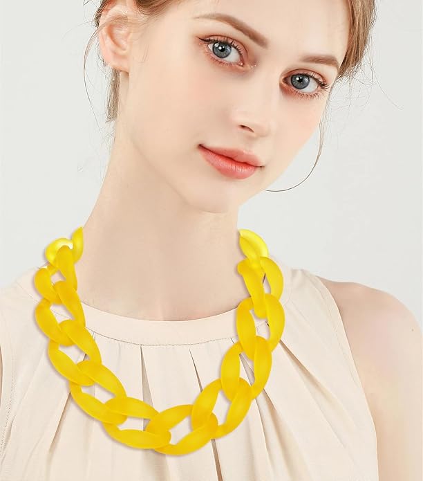 Firstmeet Chunky Acrylic Necklace Smooth Chain Link Cool Statement Choker Cuban Style Jewelry Gift for Women