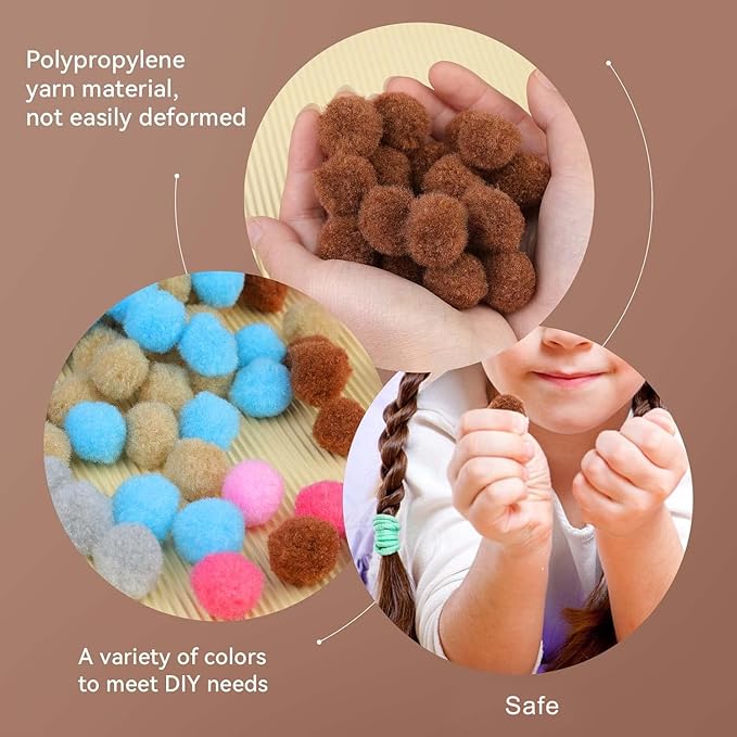 Morfen 150 Pcs Light Brown Craft Pom Poms, 1 Inch Fuzzy Pompom Puff Balls for DIY Arts, Crafts Projects, Birthday Home Decorations