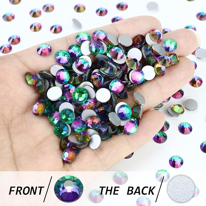 Flatback Crystal Rhinestones Round Gems for Nail Art and Craft Clothes Glue Fix, Green Flame (3.8-4.0mm) SS16/1440PCS