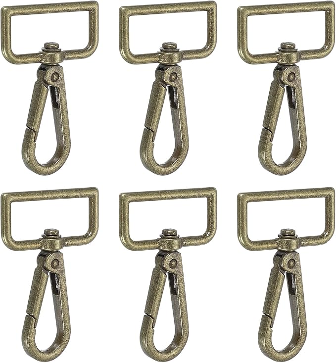 Swivel Snap Hooks, Metal D Ring Keychain Lanyard Clip Hook Lobster Clasp Claw Push Gate Clip - Fitting for(Purse Making - Sewing - DIY Crafts) 6 Pcs & 1.25" & Bronze