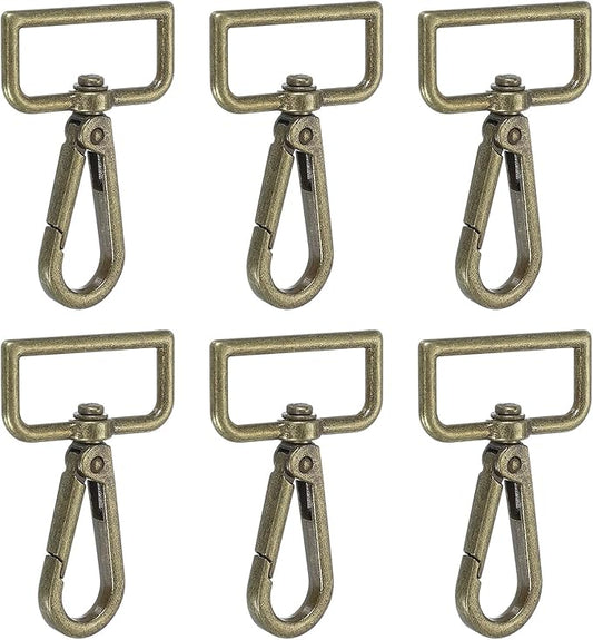 Swivel Snap Hooks, Metal D Ring Keychain Lanyard Clip Hook Lobster Clasp Claw Push Gate Clip - Fitting for(Purse Making - Sewing - DIY Crafts) 6 Pcs & 1.25" & Bronze
