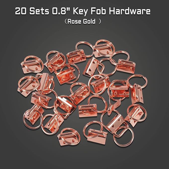 SPEEDWOX 20 Pcs 0.8" Rose Gold Key Fob Hardware Set, 8 Inches Glass Breaking Pliers with Rubber Tips, for Wristlet Keychain Key Lanyard Making
