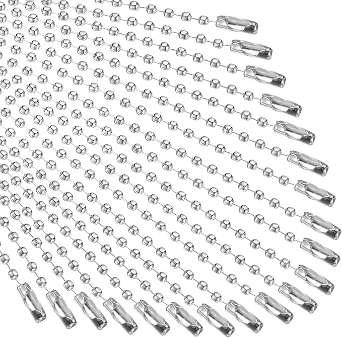 M METERXITY 100-Pack Ball Beads Chain, 4 in Metal Beaded Necklace Adjustable Keychain with Connectors for Jewelry Making/DIY Crafts/Hanging Decoration, Dog Tag Chain [Silver]