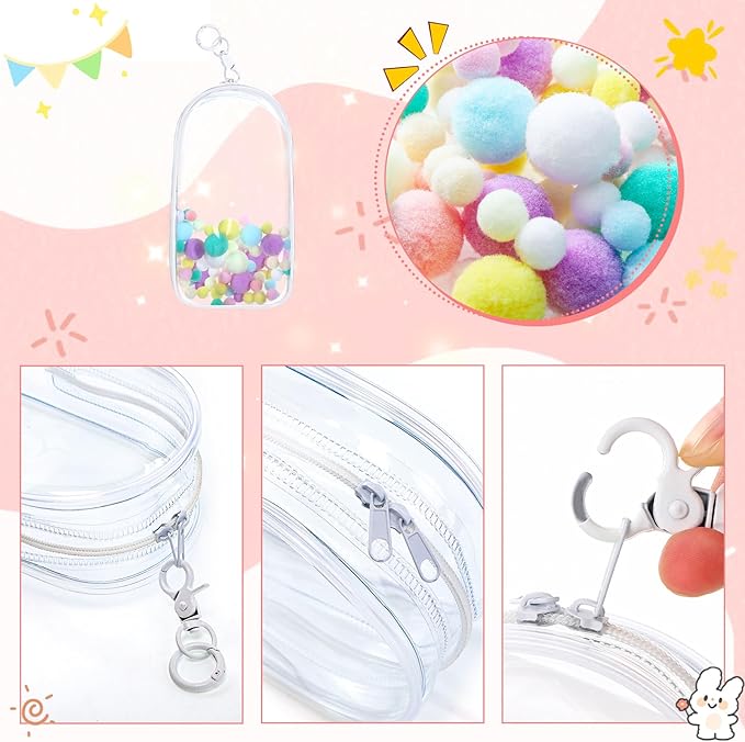 8 Pcs Clear Figure Display Bag, Portable Figures Storage Bag with Keychain, Pouch Blind Box Single Zipper Closure Collectibles Case Keychain for Mini Plushies, Dolls (Clear)