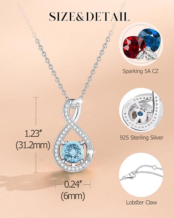 FANCIME Birthstone Necklaces for Women Fine Jewelry Sterling Silver Infinity Pendant Anniversary Birthday Gifts for Her Women Wife Mom Lady Daughter, Chain 16"+2" Extend