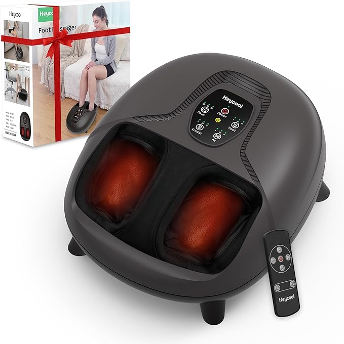 Heycool Shiatsu Foot Massager Machine with Heat,Feet Massager for Plantar Fasciitis Neuropathy, Soles & Instep Heating, Remote Control, Up to Men Size 14, Gift for Mom Dad