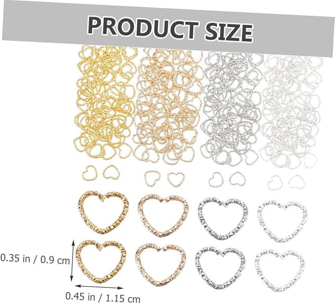 320pcs Heart Linking Charms Metal Open Jump Rings for Jewelry Making Smooth Edges DIY Pendants Bracelets Necklaces Keychains Accessories