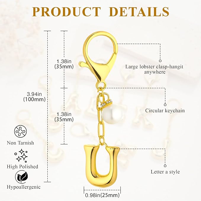 VICKHU Gold Plated Bubble Initial Letter Cute Keychain for Women Car Key Purse Decorative Keyring Handbag Charms Fashion