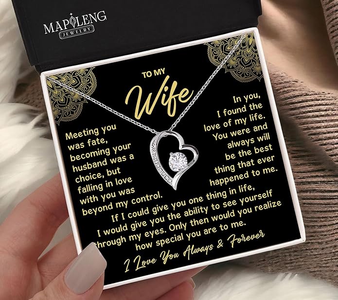 Mapileng To My Wife – Love Knot Necklace from Husband with Heartfelt Message Card & Elegant Luxury Gift Box, A Meaningful Romantic Jewelry Gift for Anniversary, Birthday, Wedding, Christmas