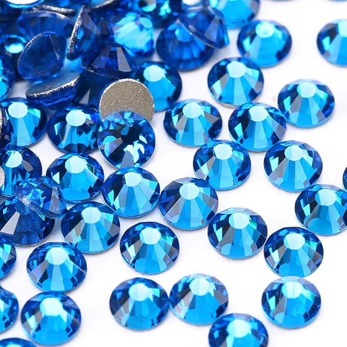 Glue Fix Crystal Flatback Rhinestones Glass Diamantes Gems for Crafting Nail Art Crafts Decorations Clothes Shoes 1.8mm (ss5 2880pcs, Capri Blue)