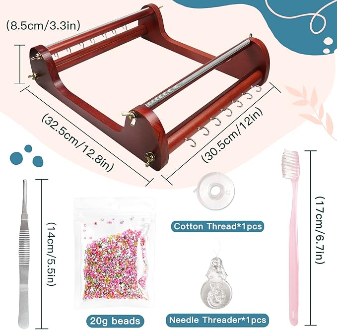 INDIVSHOW The Large Wooden Bead Loom Set with Seed Bead,Needle,Cotton Thread,Needle,Threader,Tweezre and Some Small Accessories,Jewelry Making Tools for DIY Necklace,Bracelet,Belts,and More