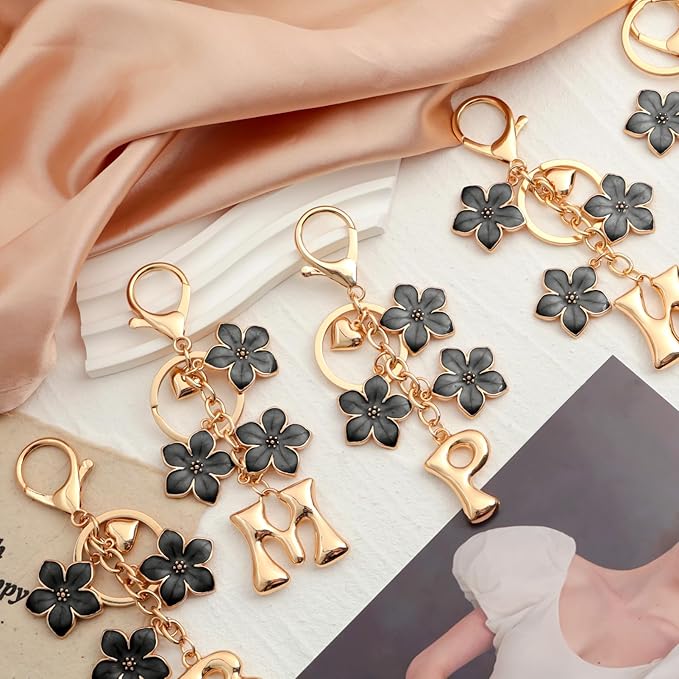 Snycler Bubble Initial Keychain Graceful Flower for bags car remote–A-Z Letter Charms for Women