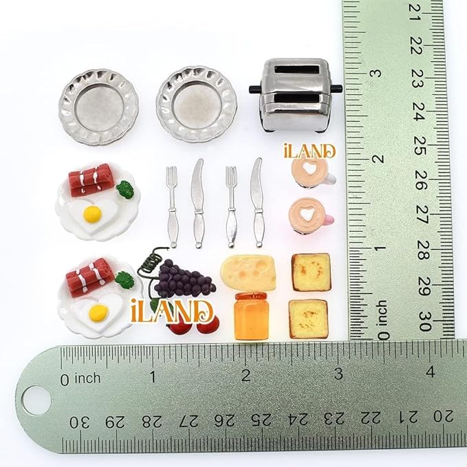 iLAND Miniature Dollhouse Accessories of Dollhouse Kitchen, Miniature Food (Lover Breakfast 16pcs)