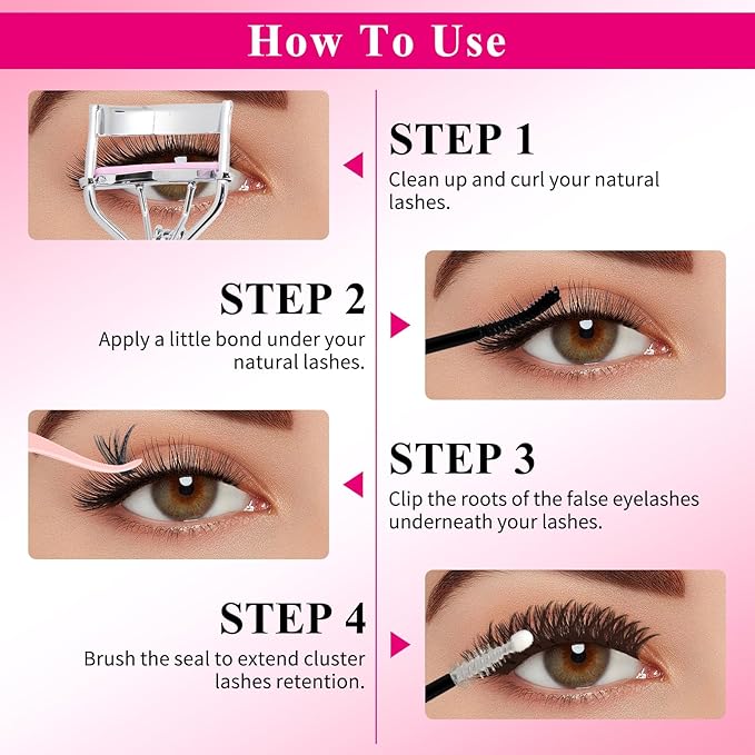 Lash Clusters Kit DIY Lash Extension Kit 3 Boxes Cluster Lashes 840Pcs Cluster Eyelash Extensions Wispy Eyelash Clusters with Lash Bond&Seal,Gift Packs for Beginners Bulk Pack(12 Counts Lash Kit-3)