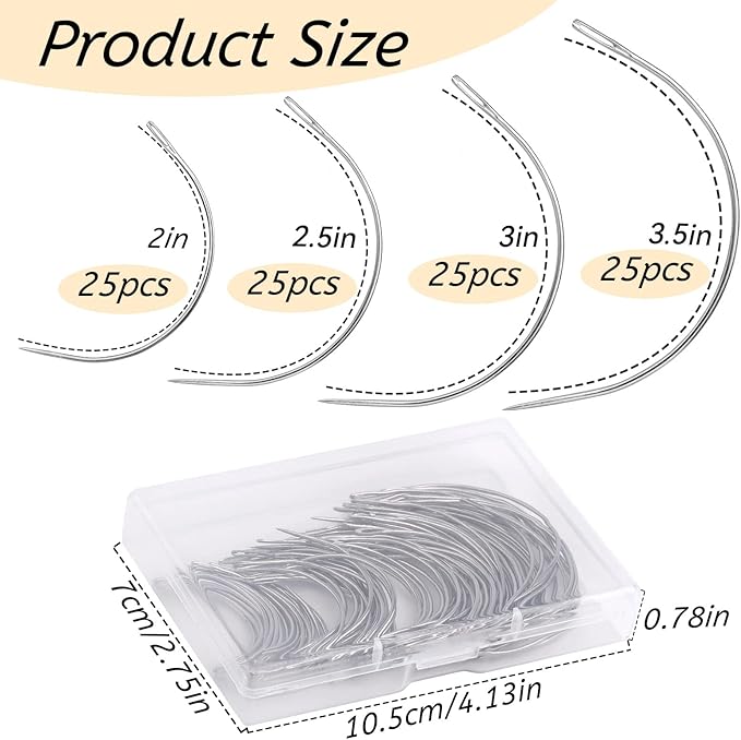 100 PCS Curved Needles, Sewing Needles, Leather and Weaving Needles for Carpet Leather Canvas Repairing, Blocking Knitting, Modelling and Crafts
