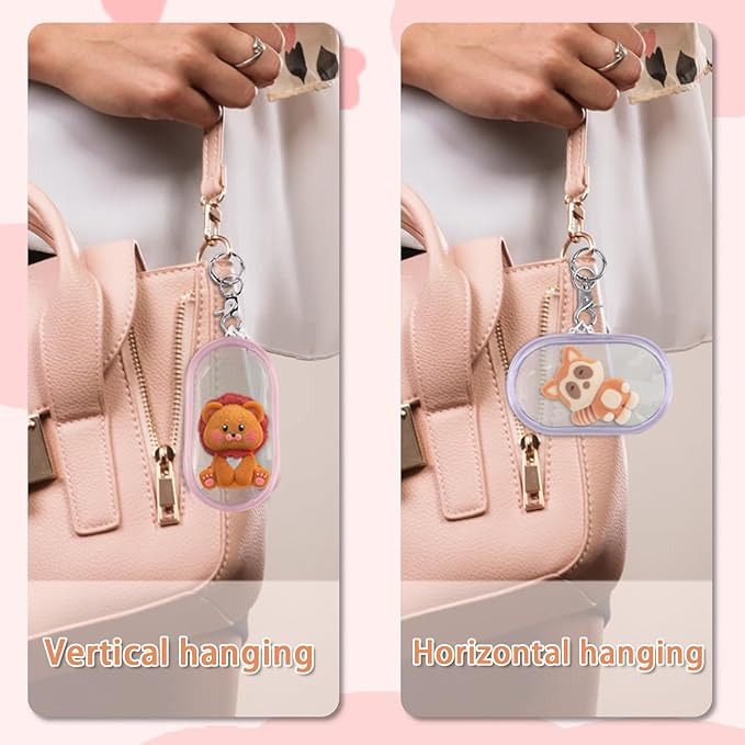 6 Pcs Clear Figure Display Bag with Keychain, Zipper Clear Display Case, Mini Doll Pouch for Figures Collectibles