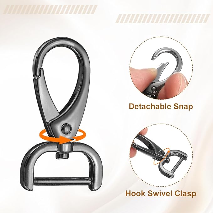 HARFINGTON 2Pcs Detachable Snap Hook Swivel Clasp 3/4" D Ring with Swivel Lobster Claw Clasps Hook for Purse Strap Keychain Bag DIY Craft, Gunmetal