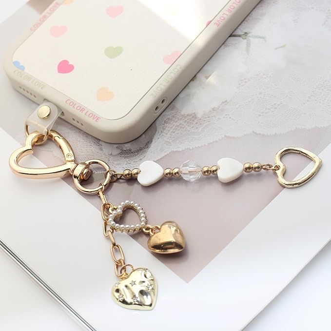 Pearl Beaded Keychain Charms, Cute Purse Charms for Handbags, Gold Starfish Keyring for Women, Heart Star Moon Shell