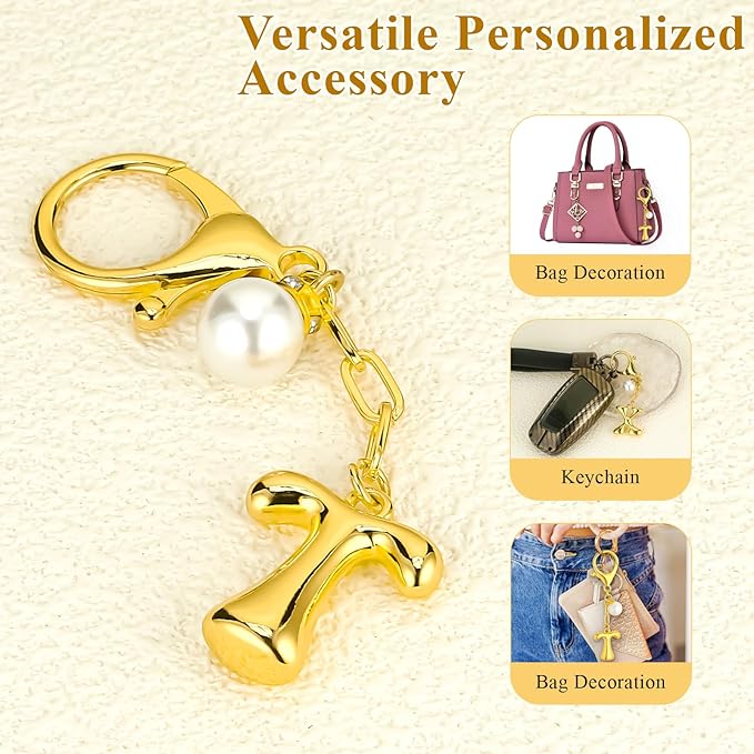 VICKHU Gold Plated Bubble Initial Letter Cute Keychain for Women Car Key Purse Decorative Keyring Handbag Charms Fashion