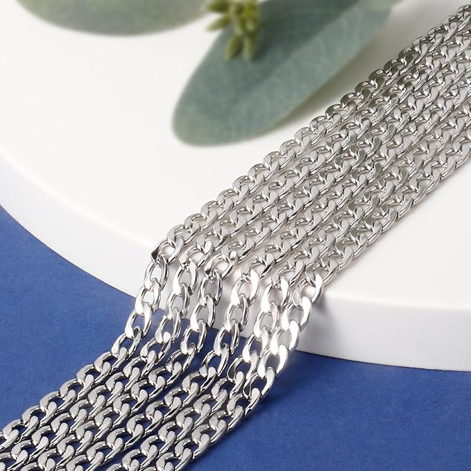 [33FT] Stainless Steel Curb Chains for Jewelry Making, 4.5mm Wide 304 Stainless Steel Cuban Link Chain Roll Bulk for DIY Jewelry Making Craft