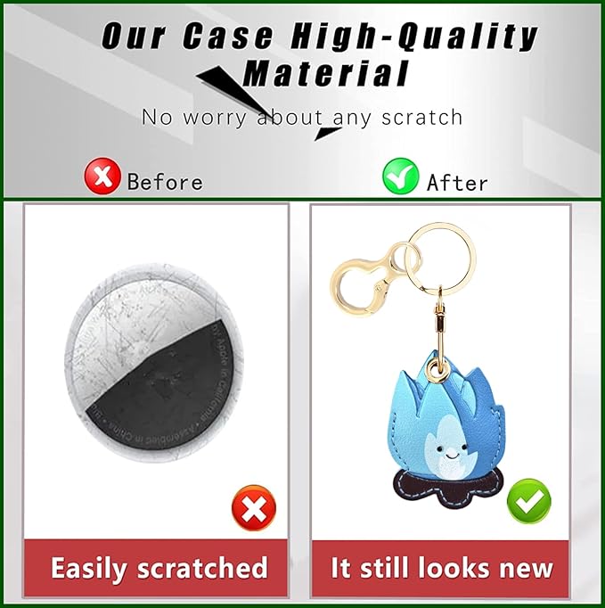 Leather Keychain Holder Case Compatible with AirTag,Cute Protective Cover with Keyring,Anti-Scratch Finder GPS Tracker Case for Wallet Keys,Bag,Pets(Bonfire Blue)