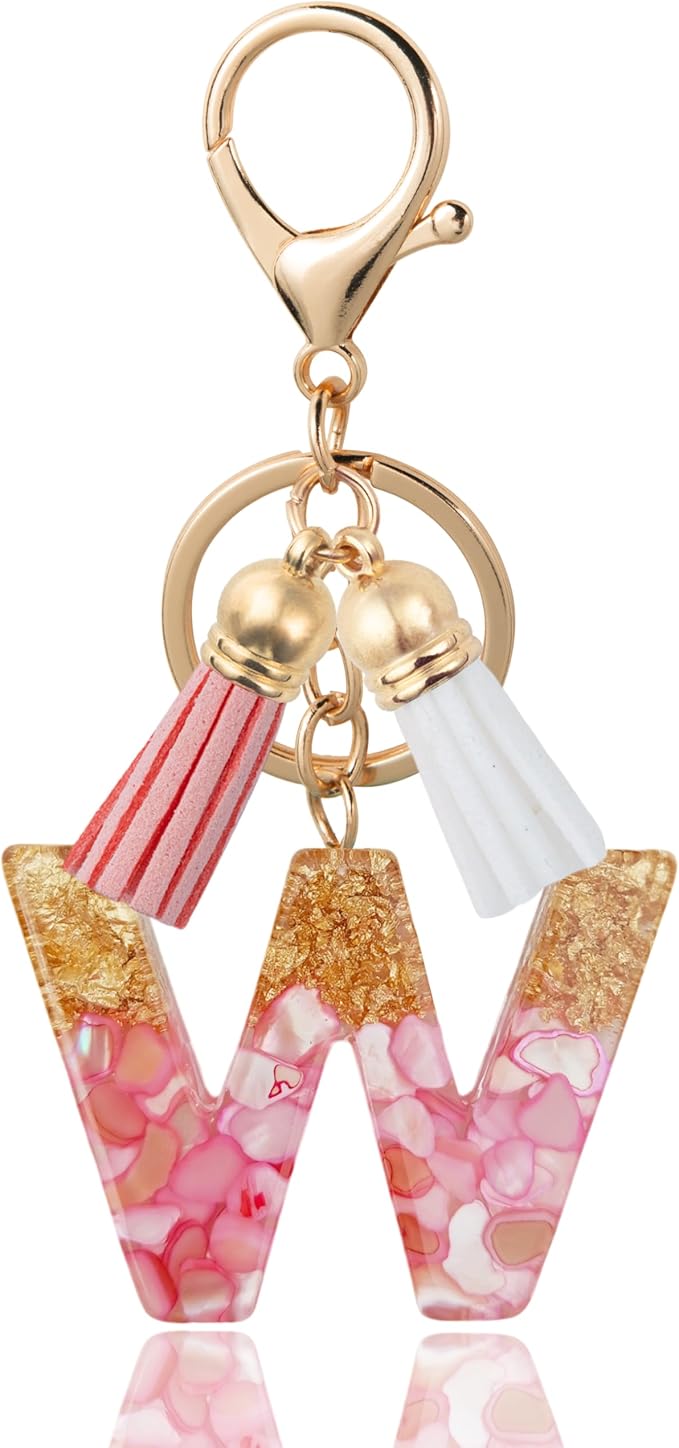 Initial Letter Keychain Cute Resin with 2 PU Tassel, Letter Keychain for Backpack Charms, Initial Keychains for Women