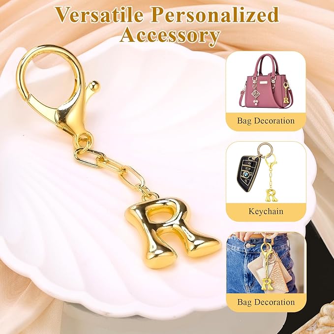 VICKHU Gold Plated Bubble Initial Letter Cute Keychain for Women Car Key Purse Decorative Keyring Handbag Charms Fashion