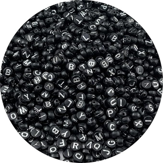 1000pcs Round Letter Beads 4x7mm Acrylic Alphabet Beads Spacer Beads for Jewelry Making Bracelets Necklace Earring Key Chains DIY Craft(R-Silver Letter Black Bead)