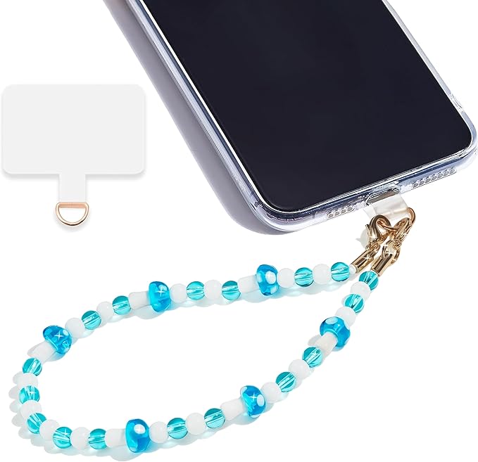 Marble Beaded Phone Wrist Strap,Detachable Phone Bracelet Strap with Tether Tab,Hands-Free Wristlet Strap (Blue Mushroom)