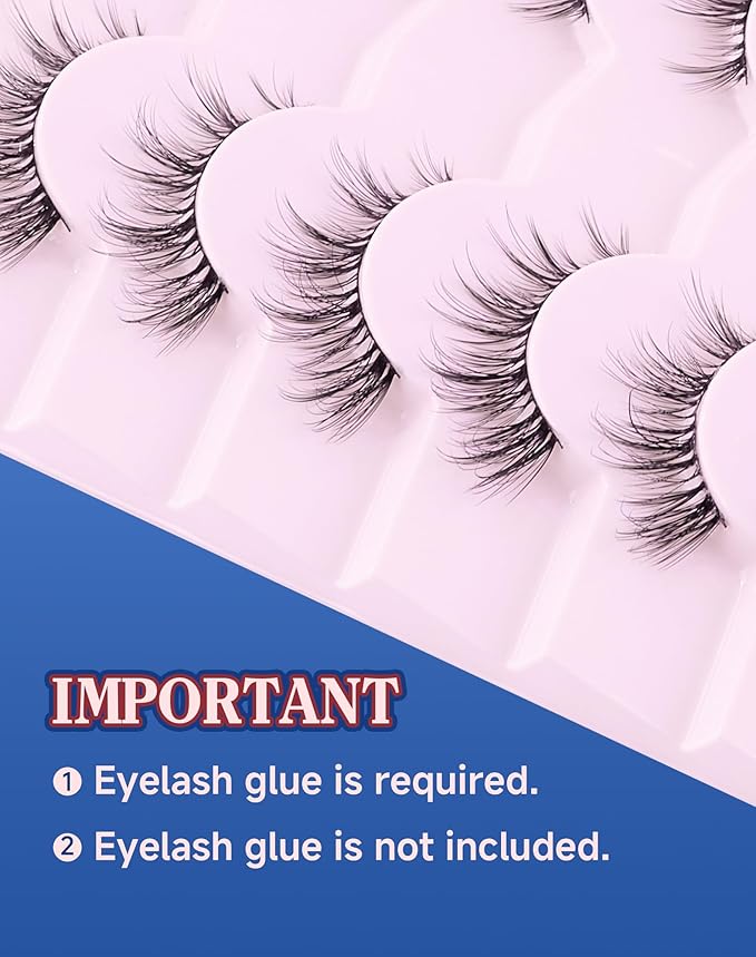 ENFOO Natural Cat Eye Lashes Strip False Eyelashes Natural Look Flared Manga Spiky Eyelash 7 Pairs 13MM D293