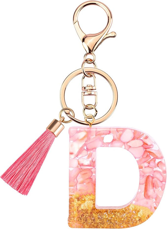 Suweibuke Cute Pink Key Chains for Women Girls, Initial Letter Keychains with Tassel, Charms for Key Purse Handbags Backpacks
