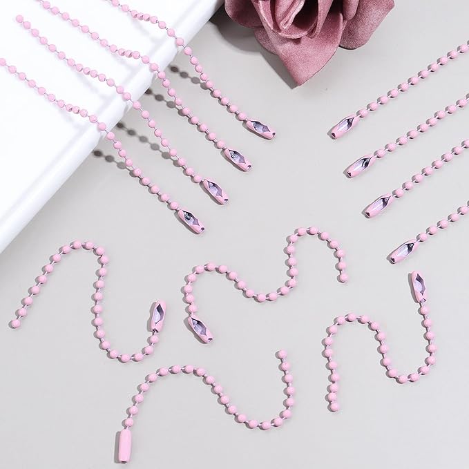 Lemonkey 100Pcs Ball Beads Chains Bulk,Pink Keychains Rings Metal Chains,4 Inch Dog Tag Metal Small Chains with Connectors for Hanging Decoration