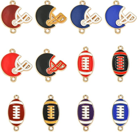 Stiesy 60 Pcs 12 Styles Enamel Sport Rugby Connector Charms Rugby Ball Batting Helmets Links Charms Bulk for Jewelry Making Crafting DIY Bracelets Necklace Presents