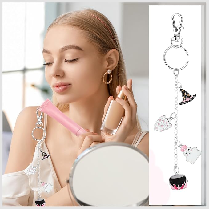 VioraWhite 227 Pcs Christmas Lip Gloss Keychain Making Kit Bulk 24 Keychain Clips with Lobster Claw Clasps 200 Jump Ring Chain Plier Hole Puncher for DIY Lip Gloss Crafts Supplies(Silver)