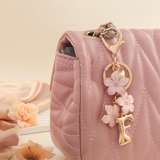 Snycler Bubble Initial Keychain Graceful Flower for bags car remote–A-Z Letter Charms for Women