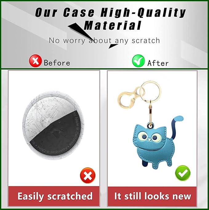 Leather Keychain Holder Case Compatible with AirTag,Cute Protective Cover with Keyring,Anti-Scratch Finder GPS Tracker Case for Wallet Keys,Bag,Pets(Cat B)
