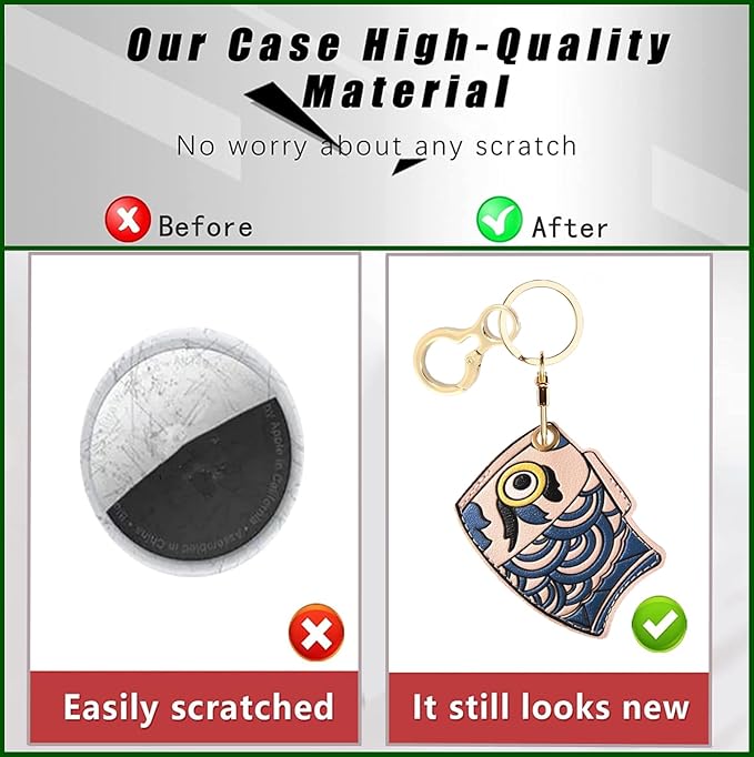 Leather Keychain Holder Case Compatible with AirTag,Cute Protective Apple Air Tag Cover with Keychain Ring,Anti-Scratch Finder GPS Tracker Case for Wallet Keys,bag,pets(Pink Fish)
