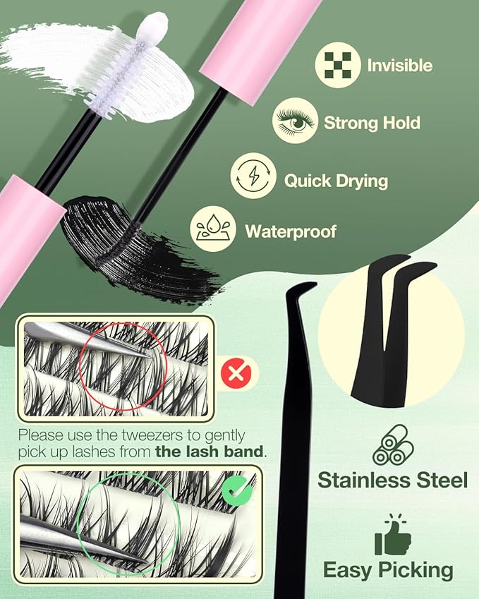 Short Lash Clusters Kit Natural Lash Extension Kit Wispy Eyelash Clusters with Bottom Lashes 6-12MM Manga Cluster Eyelash Extensions C Curly DIY Cluster Lashes Bond and Seal Tweezers by Lvmixwig