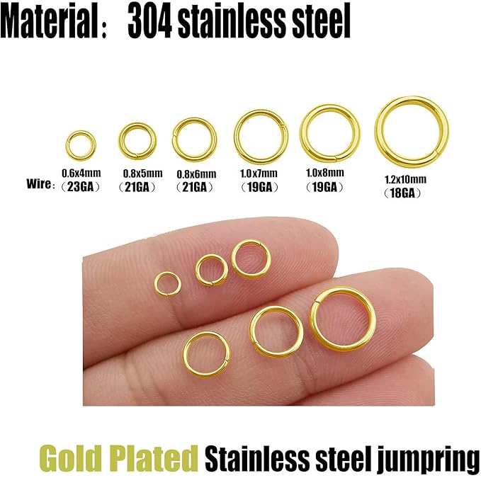 100 pcs Gold Plated Stainless Steel Split Rings Jump Rings Connector Rings for Jewelry Making Necklaces Bracelet Earrings Keychain DIY Craft (13302-Gold, 10mm)
