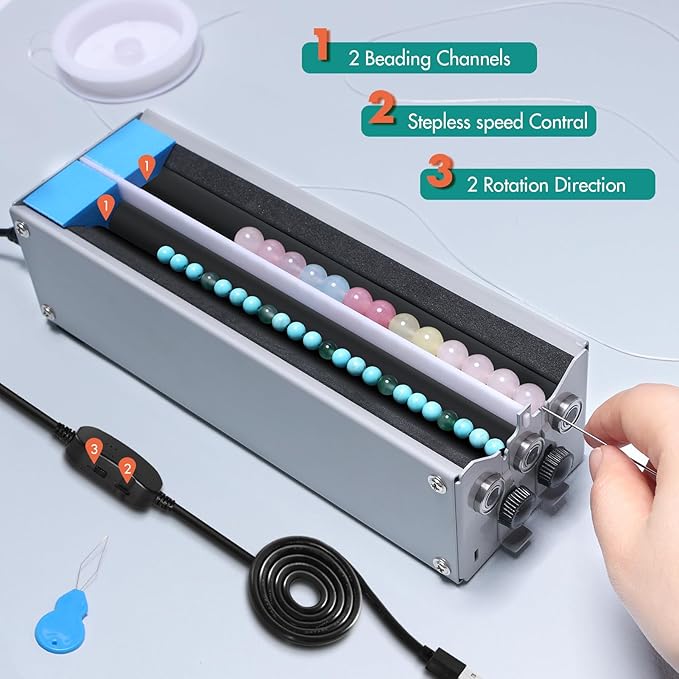 Karsspor Electric Bead Spinner, 2 Channels for Jewelry Design and Beading, Bead Spinner for Jewelry Making, Beads String Machine for Bracelets Necklace Making, Suitable for All Kinds of Beads